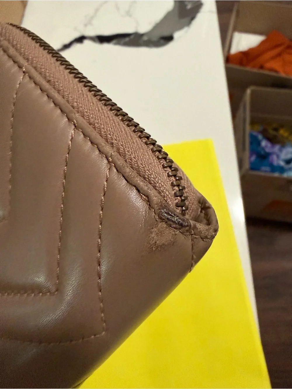Gucci Taupe Chevron Quilted Continental Wallet with Gold GG